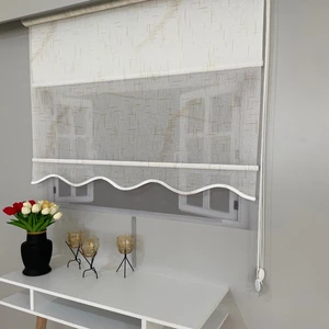 Volper Vp 1305 Çift Mekanizmalı Renkli Degrade Tül ve Stor Perde Beyaz Bej  110X200