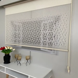 Volper VP1005 Çift Mekanizmalı Lazer Kesim Tül ve Stor Perde Krem 140X260