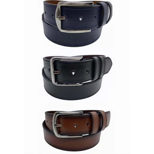 Erkek Deri Kemer 3'lü Siyah Taba Lacivert Dikişli 4 cm