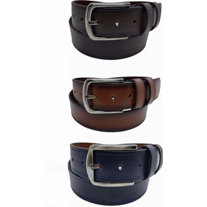Erkek Deri Kemer 3'lü Lacivert Taba Kahverengi Dikişli 4 cm