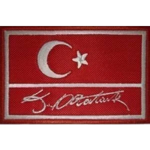 Sim Nakış Türk Bayrak Nakış Işleme Arma Patch Peç Kemal Atatürk Imzalı 5×8 cm