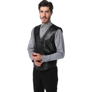 2145 Deri Yelek Erkekler İçin Modern ve Zarif Kesim Siyah Renk Seçeneği