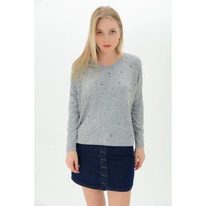 Miss Lusi 9100930 Yumoş V Yaka Önü İncili Bluz  L