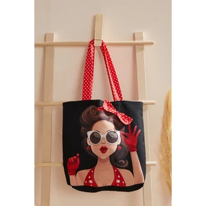 Ays Home Puantiyeli Kırmızı Siyah Popart Bez Plaj Çantası