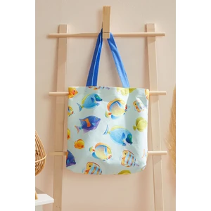 Ays Home Balıklı Mavi Bez Alışveriş Plaj Çantası
