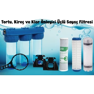 Daire Girişi 10 Inç Tortu, Kireç ve Klor Önleyici Üçlü Sayaç Filtresi