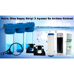 Daire Girişi 10 Inç Tortu, Kireç ve Klor Önleyici Üçlü Sayaç Filtresi