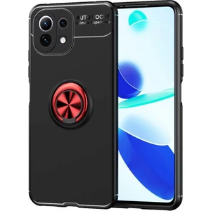 Case World Caseworld Xiaomi Mi 11 Lite Kılıf Renkli Yüzüklü Manyetik Silikon Kapak Siyah - Kırmızı