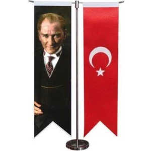 d&d Plus Türk Bayrağı ve Atatürk Masa Bayrağı Saten Kumaş 2 Parça Takım