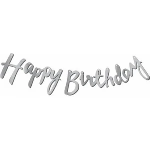 Baloncu Party Dünyası Kaligrafi Banner Gümüş Happy Birthday