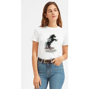 Bold Pilot Baskılı Beyaz Kadın Tshirt