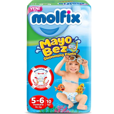Molfix 5-6 Numara Mayo Bebek Bezi Swimming Pants 10 Adet 14+ kg Hızlı Emici Teknoloji ile