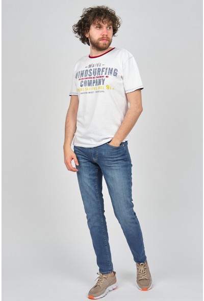 Mcl Erkek Baskılı Slim Fit Bisiklet Yaka T-Shirt 2070154 Beyaz