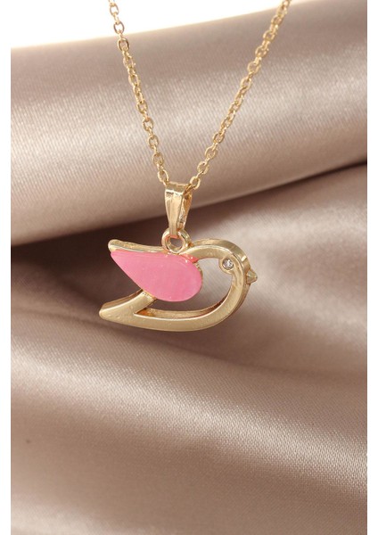 Sedefli Pembe Renk Kuş Kolye