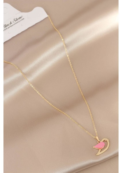 Sedefli Pembe Renk Kuş Kolye