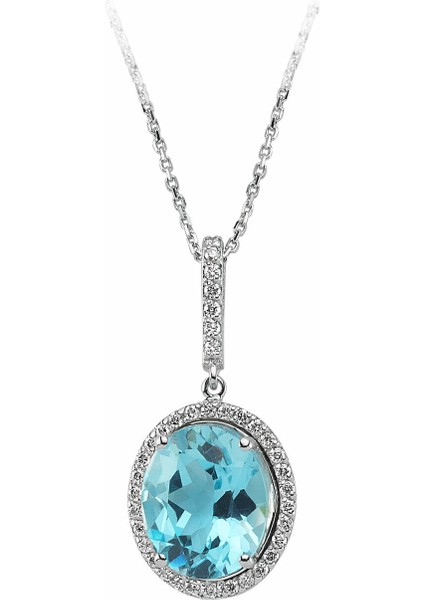 Pırlanta ve Oval Mavi Topaz Taşlı Kolye