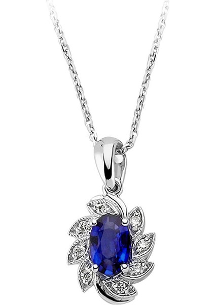 Pırlanta ve Oval Safir Taşlı Kolye