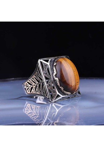 Gümüş Kaplangözü Taşlı Kare Erkek Yüzük