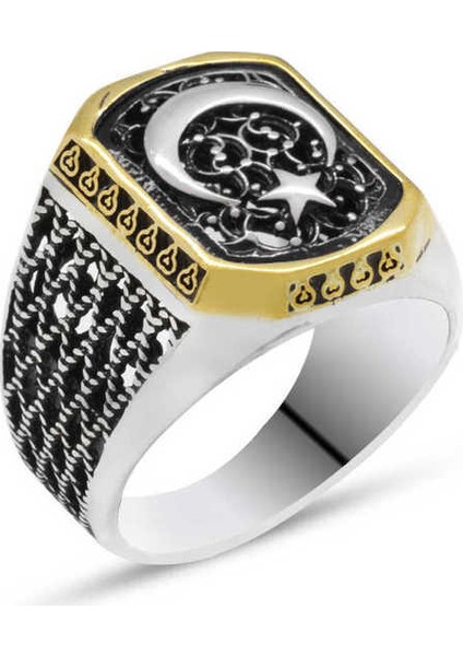 Gümüş Türk Bayrağı Ay Yıldız Erkek Yüzük