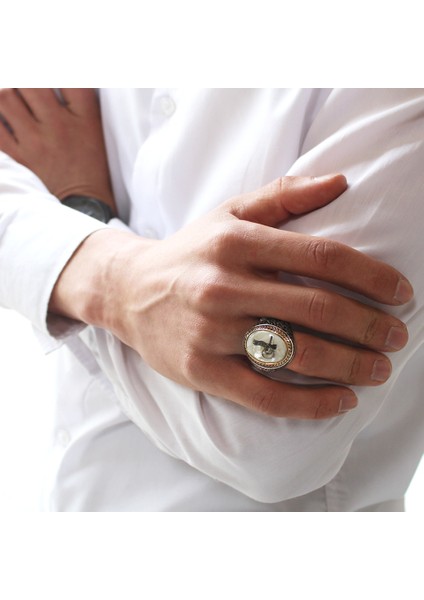 Gümüş Sedef Üzeri Tuğralı Erkek Yüzük fiyatları