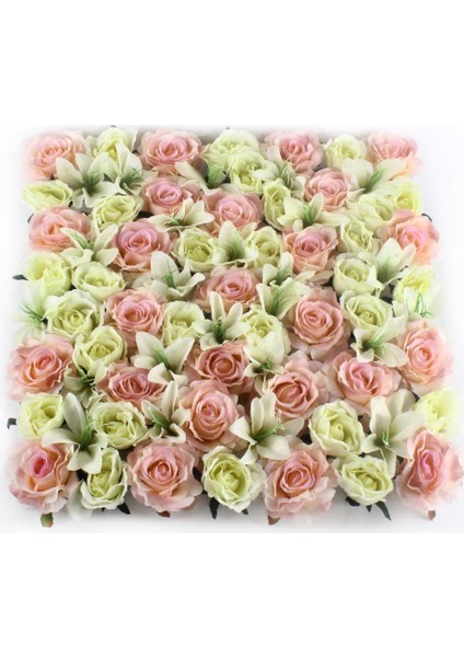 Yapay Çiçek Duvar Kaplama Panel Güllü Tabaka 50 x 50 cm Dik Duvar Uygulama