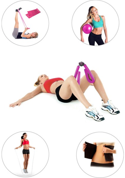 Spor Byfit Kol, Bacak, Basen Sıkılaştırıcı Alet Pembe + Denge Topu + Band + Atlama Ip + Termal Kemer - 5'li Set