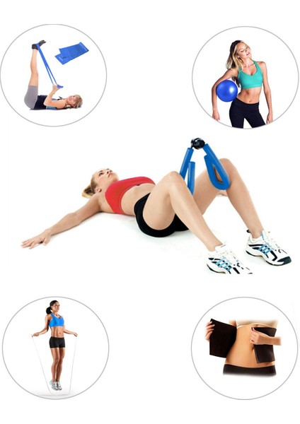 Spor Byfit Kol, Bacak, Basen Sıkılaştırıcı Alet Mavi + Denge Topu + Band + Atlama Ipi + Termal Kemer - 5'li Set