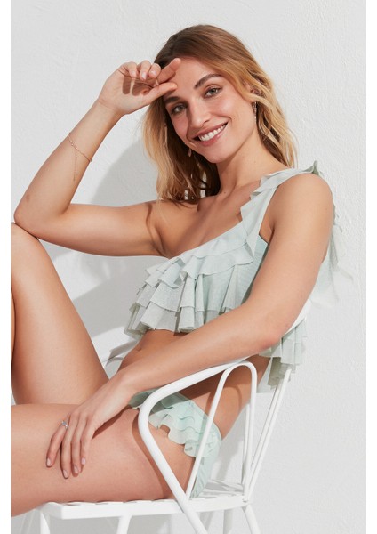 Mint Yeşili Marie One Shoulder Bikini Üstü