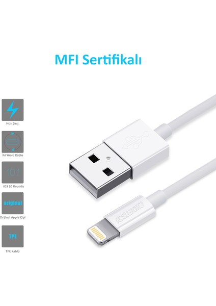 Lightning USB Şarj Kablosu MFI Lisanslı 1.2 Metre - IP0026 - Beyaz