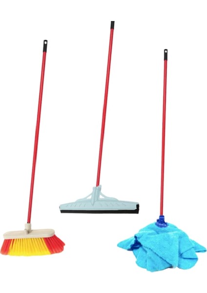Süpürge Yer Fırçası + Yer Çekpas Çek Çek + Mikrofiber Havlu Paspas Ucu Saplı Temizlik Seti