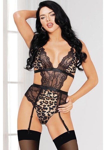 For Dreams Leoparlı Fantezi Jartiyer Takım