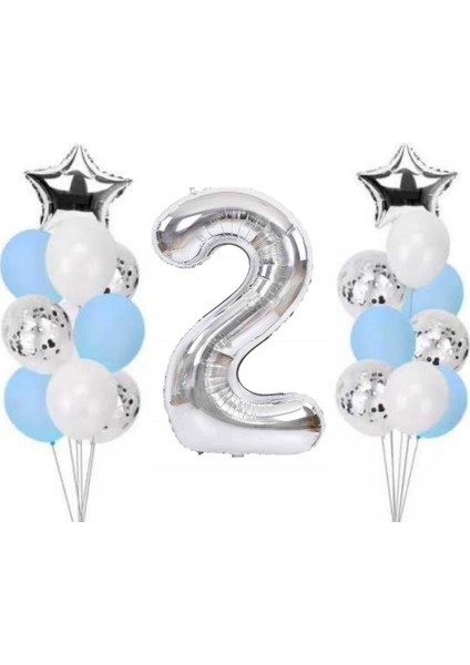 2 Yaş Gümüş Folyo Balon Set 21 Adet