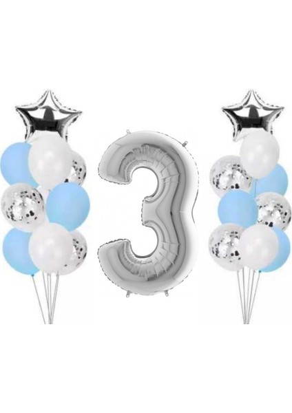 3 Yaş Gümüş Folyo Balon Set 21 Adet