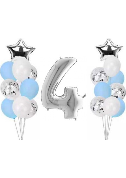 4 Yaş Gümüş Folyo Balon Set 21 Adet