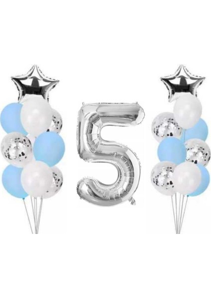 5 Yaş Gümüş Folyo Balon Set 21 Adet