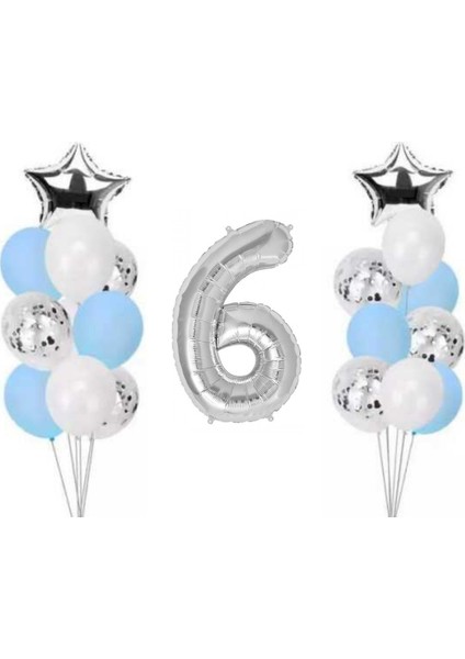 6 Yaş Gümüş Folyo Balon Set 21 Adet