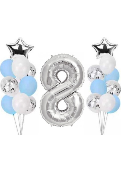 8 Yaş Gümüş Folyo Balon Set 21 Adet
