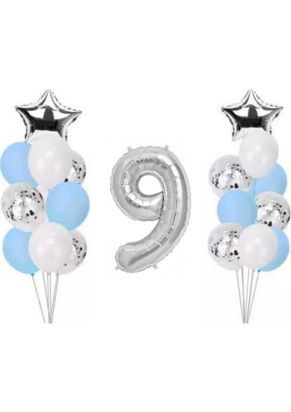 9 Yaş Gümüş Folyo Balon Set 21 Adet