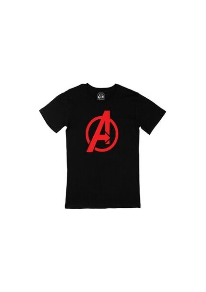 Kırmızı Avengers Logolu Siyah Tişört