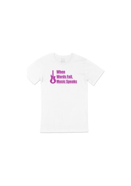 Pembe Words Fail Music Speaks Tişört