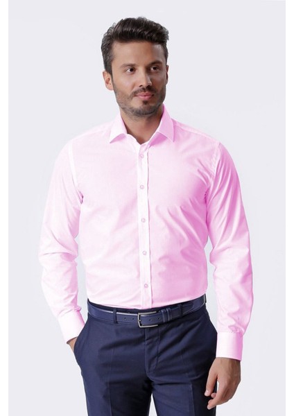 Erkek Düz Cepli Klasik Uzun Kollu Pembe Gömlek, OT-CP-20150