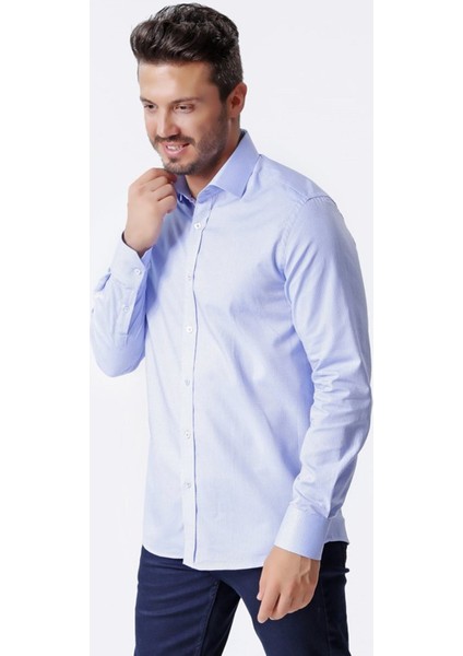 Erkek %100Pamuklu Armürlü Uzun Kollu Yarı Slim Gömlek, OT-C-20127