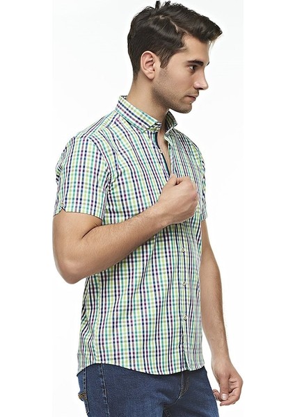 Ekose Kareli Kısa Kollu %100 Pamuklu Regular Gömlek,OT-C-20193 fiyatları