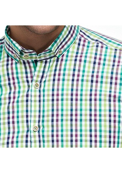 Ekose Kareli Kısa Kollu %100 Pamuklu Regular Gömlek,OT-C-20193 indirimleri