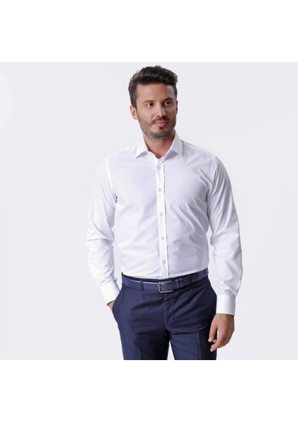 Klasik Uzun Kollu Regular Fit Erkek Beyaz Gömlek, OT-CP-20104