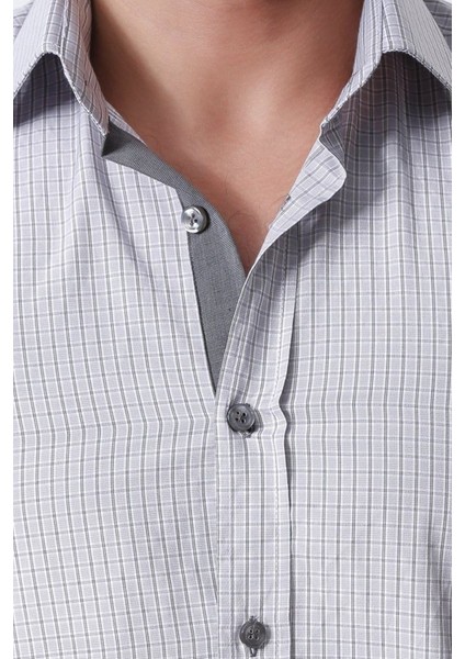 Ekose Kareli Uzun Kol Regular Fit Klasik Gri Gömlek,OT-CP-20113 fırsatları