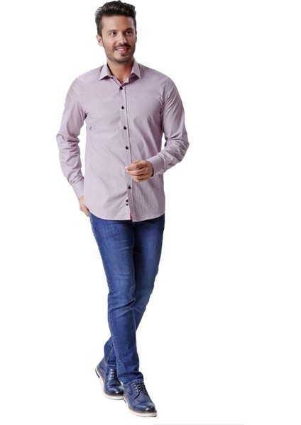 Erkek Desenli Bordo Uzun Kollu Pamuklu Regular Gömlek, OT-C-20044 fiyatları