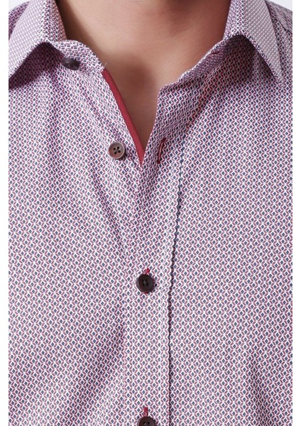 Erkek Desenli Bordo Uzun Kollu Pamuklu Regular Gömlek, OT-C-20044 fırsatları