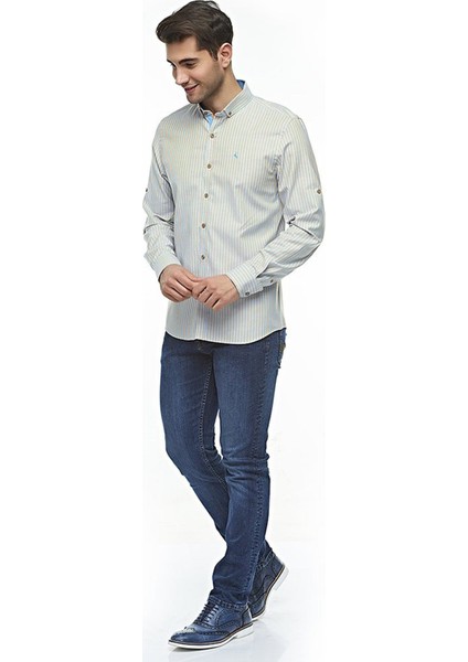 Oxford %100 Pamuklu Çizgili Slim Fit Uzun Kollu Gömlek,OT-C-20070 fırsatları