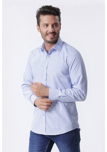 Ekose Uzun Kollu Mavi Klasik Yaka Regular Gömlek,OT-CP-20120 fiyatları